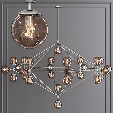 Modo 8 Sided Chandelier 27 Globes Polished Nickel and Smoke Glass