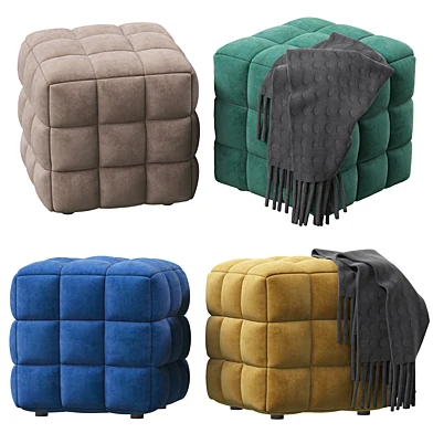 BLUE VELVET TUFTED CUBE FOOTSTOOL OTTOMAN