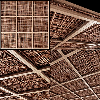 Ceiling wood cage thin branch n4 / Потолок деревянный из тонких веток на балках