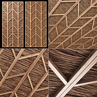 Ceiling diagonal wood  thin branch beam n5 / Потолок деревянный из тонких веток на диагональных балках балках