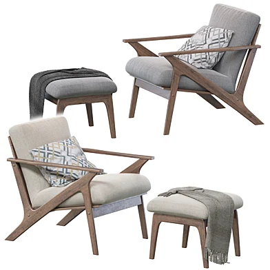 Baxton Studio Bianca Mid-Century Modern Walnut Wood Distressed Faux Leather Lounge Chair And Ottoman Set