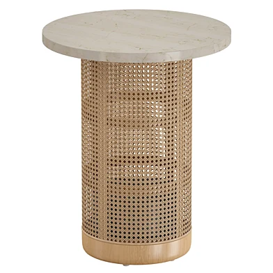 Круглый Журнальный столик Vernet Travertine Cane End Table (Crate and Barrel)
