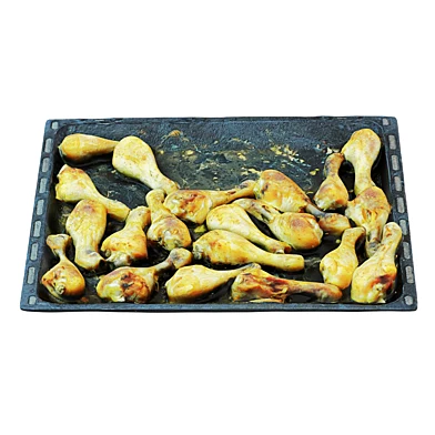 Железный поддон с запечённой курицей для духовки