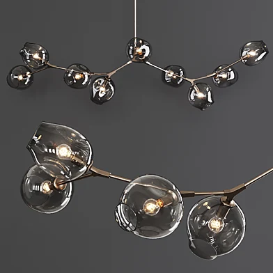 9-globe Branching Bubble Vintage Brass and Gray Glass