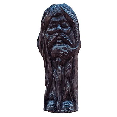Wood Sculpture Old Man with Walking Stick