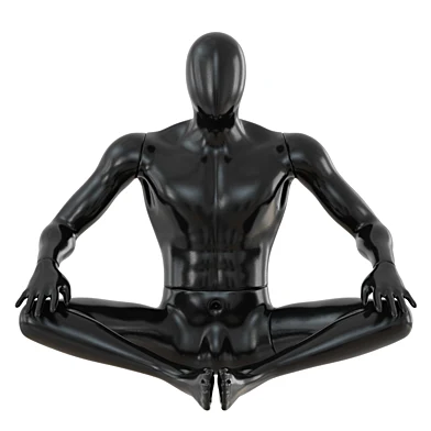 Black abstract mannequin sitting in butterfly pose 72