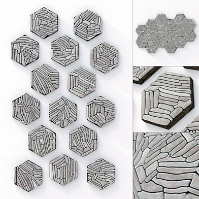 Hexagon panel pebble decor n1 / Шестиугольная панель с галькой декор