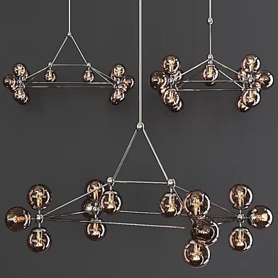 Modo Rectangle Chandelier 14 Globes Polished Nickel and Smoke Glass