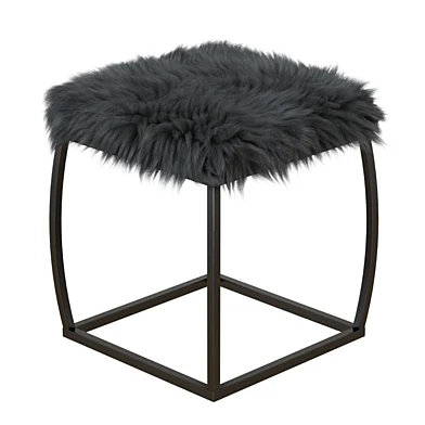 Ridge Road Decor Faux Fur Upholstered Ottoman in Gray
