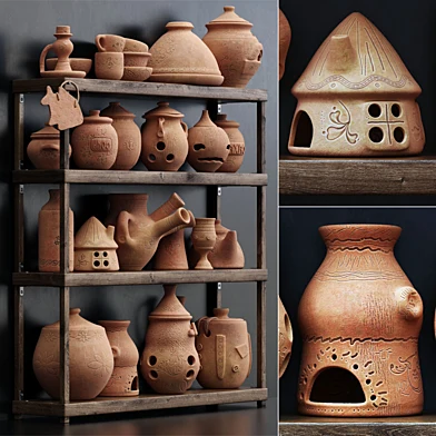 Dishes clay n20 / Полка с посудой из глины №20