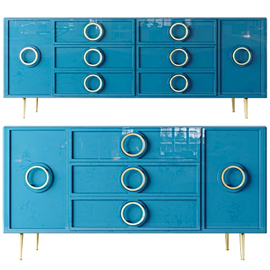 Blue Sideboard Cabinet Gold Credenza Drawers 2 Doors 472 Mid Century in Small