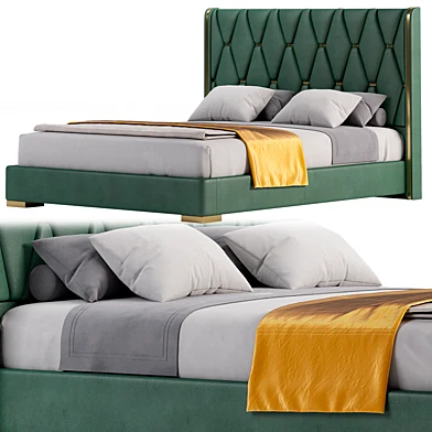 Queen Upholstered Platform Bed Green Low Profile Bed with Wood Slats