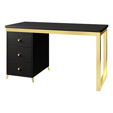 Рабочий стол      Modern 55" Black Wooden Home Office Writing Desk with Drawers in Gold      письменный стол