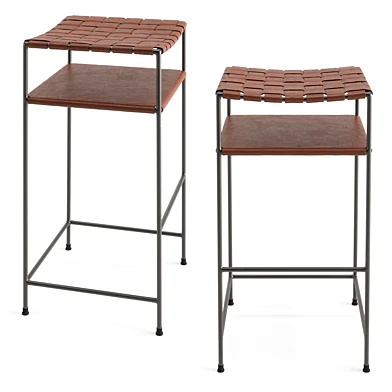 Woven Cognac Leather Bar Stool