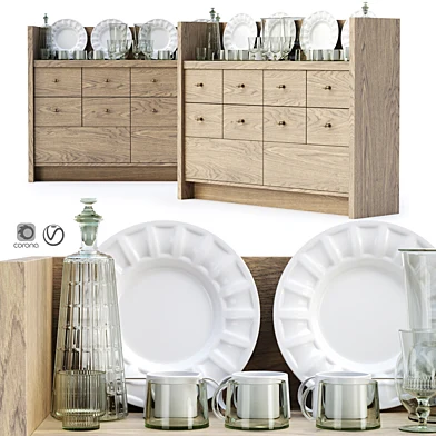 Mira restaurant cabinet with dishes V3 / Деревянный буфет с посудой