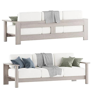 Wood Outdoor Sofa with White Cushions
