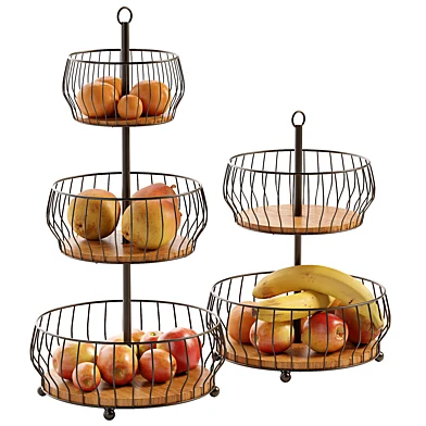 Cora Acacia Wood Black 3-Tier Fruit Basket