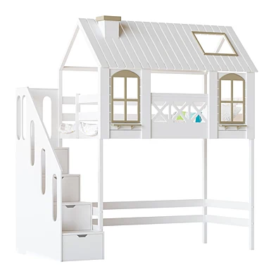 Childrens bed loft house Asnen - with ladder chest of drawers