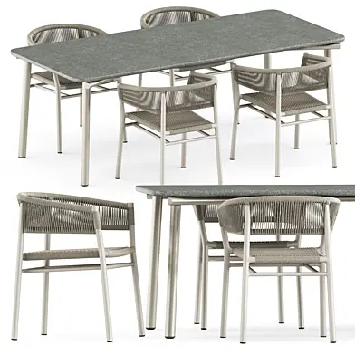 Kilt Dining armchair by Ethimo and Anatra dining table rectangle 213 by Janus et Cie