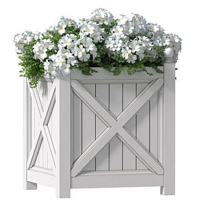 Клумба из белых цветов в садовом плантаторе.Flower Garden Planter Box Patio
