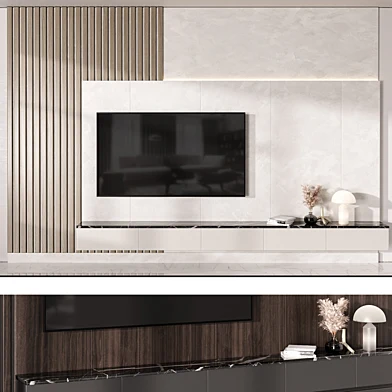 TV Wall Stone and Wood Set 02