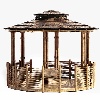 Деревянная круглая беседка из бревен. Wooden gazebo