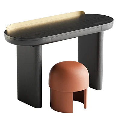 Salmon Desk and Bold Pouf