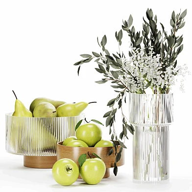fruit set green apple and pear