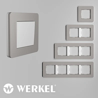 Рамки из поликарбоната для розеток и выключателей Werkel серия Split дымчатый/белый, soft-touch