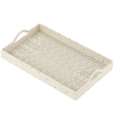 Olivia and May Cream Rattan Decorative Tray