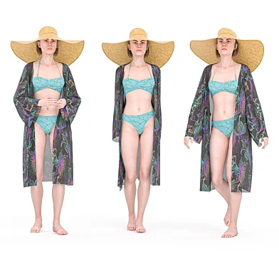 beachwear woman in 3 poses