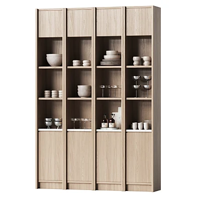 Wooden cabinet with shelves for kitchen and living room with dishes