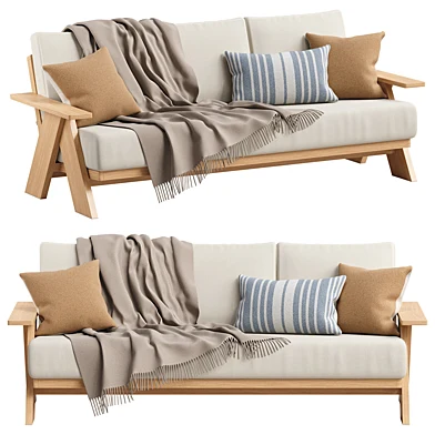 Modern Farmhouse Outdoor Sofa with pillows and throw