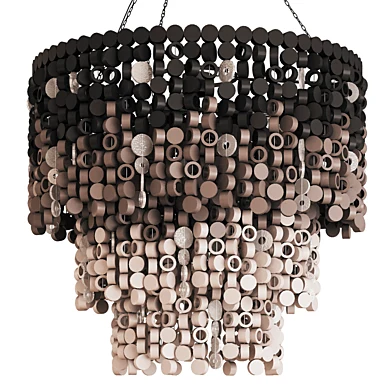 Extra Large Round Wood Disc Chandelier in Ombre Finish with Recycled Glass