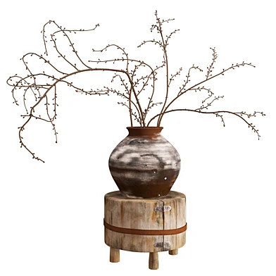 Dried Branch Arrangement in Aged Clay Vase