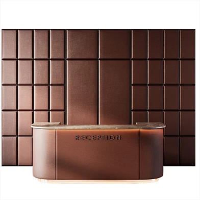 Reception desk with leather wall panels