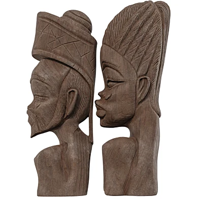 Wooden African Couple Statue 02