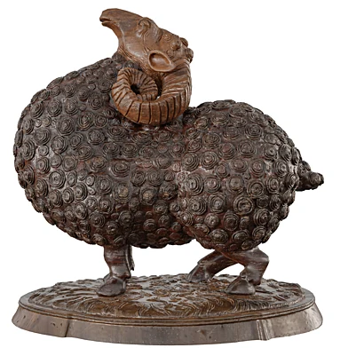 Wooden Sheep Statue | Rustic Animal Sculpture
