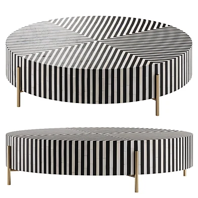 Black and White Stripe Bone Inlay Round Coffee Table by Maia Homes 001