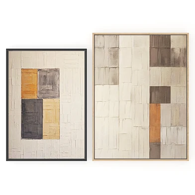 Set of 2 Abstract Paintings in Frames - Different Sizes