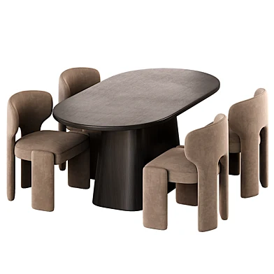 Gigi Oval Wooden Dining Table anda Lunari Boucle Carved Accent CHair