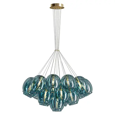 Lake House Cluster Blue Glass Globe Bubble Chandelier