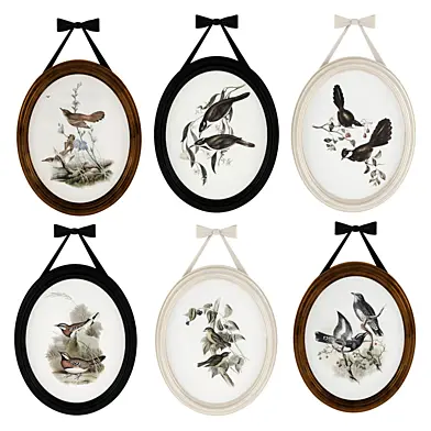 Vintage Oval Wall Frames Set with Birds