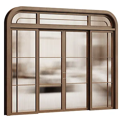 Arched Wooden Sliding Door with Fluted Glass Panels