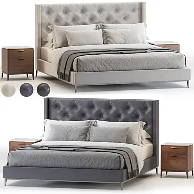 RH Italia Fabric Diamond-Tufted Shelter Bed - Metal Base