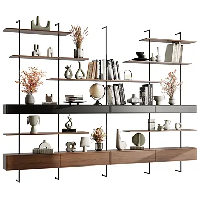 Wooden Shelves Decorative With Book and plants - Wooden Rack 65