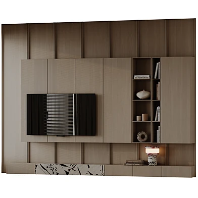Modern Oak Media Console with Marble Accents 05
