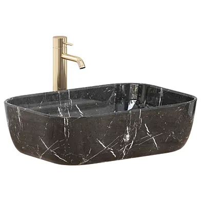 Arezzo Curved Rectangular Counter Top Basin - Gloss Black Marble Effect