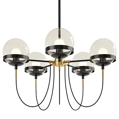 Dexter Glass Orb Brass 5 Bulb Art Deco Mid Century Pendant Light