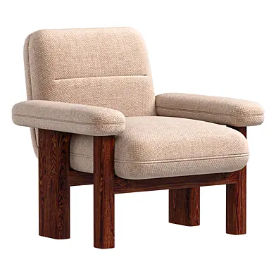 Boucle Solid Wood Accent Chair with Ottoman / Акцентное кресло из массива дерева с тканью букле и оттоманкой